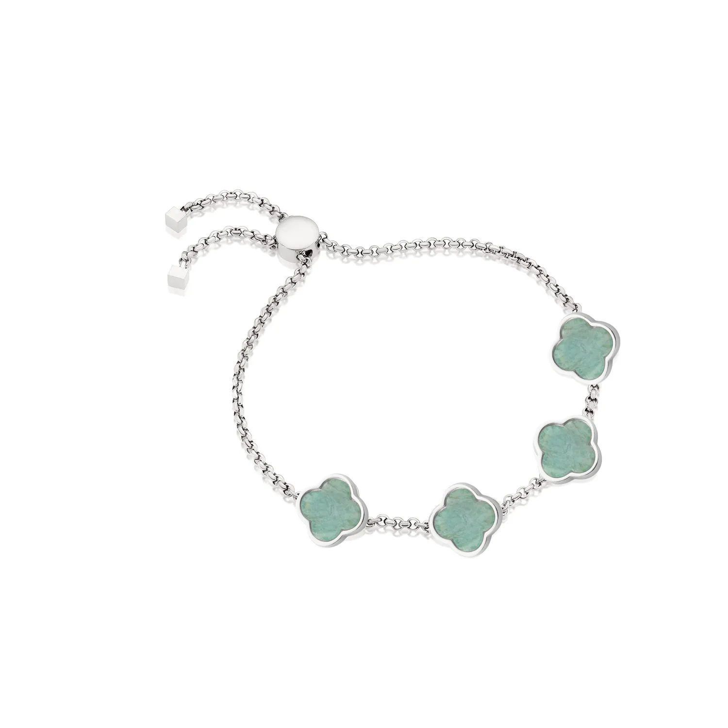 Amazonite Clover Custom Name Bracelet (Silver)