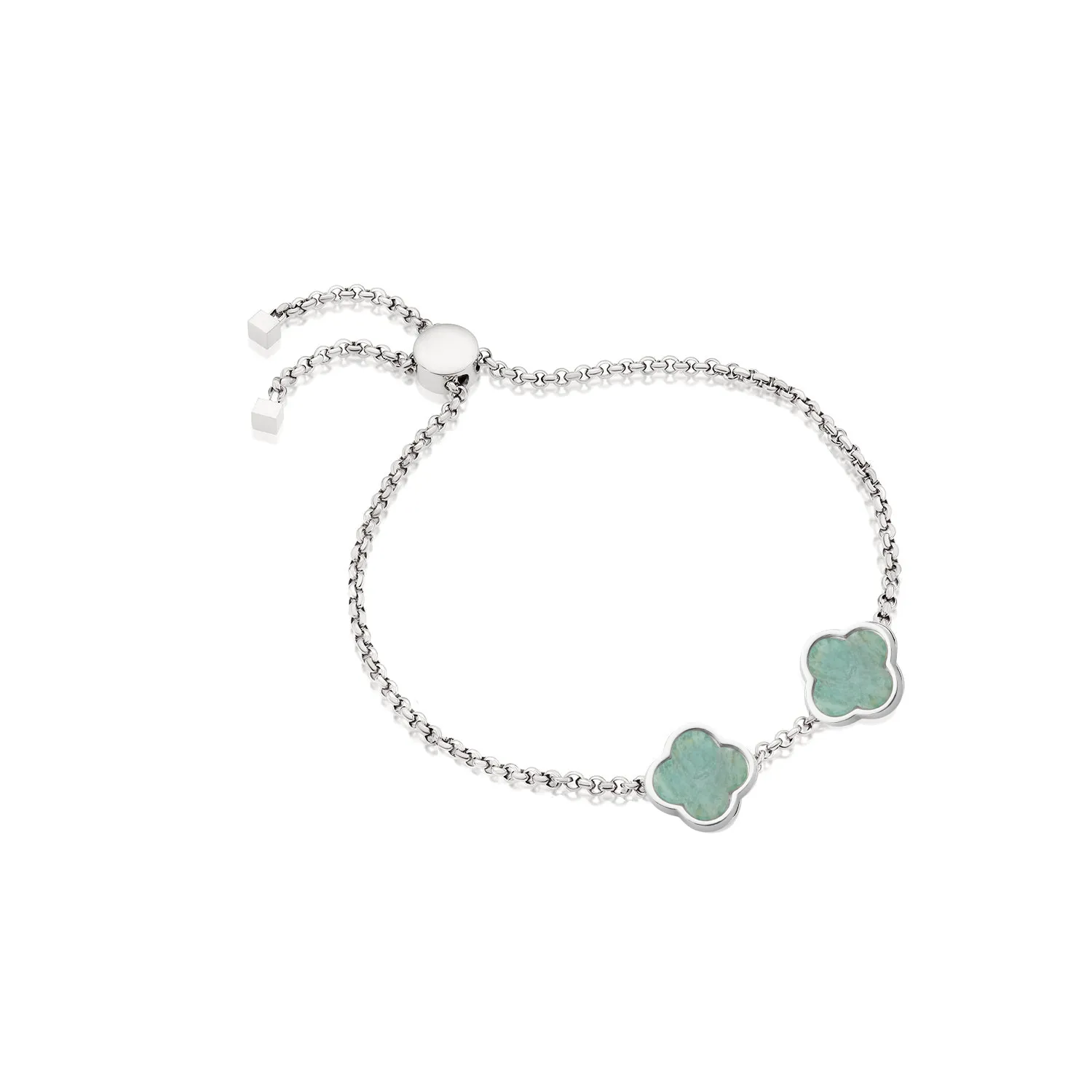 Amazonite Clover Custom Name Bracelet (Silver)