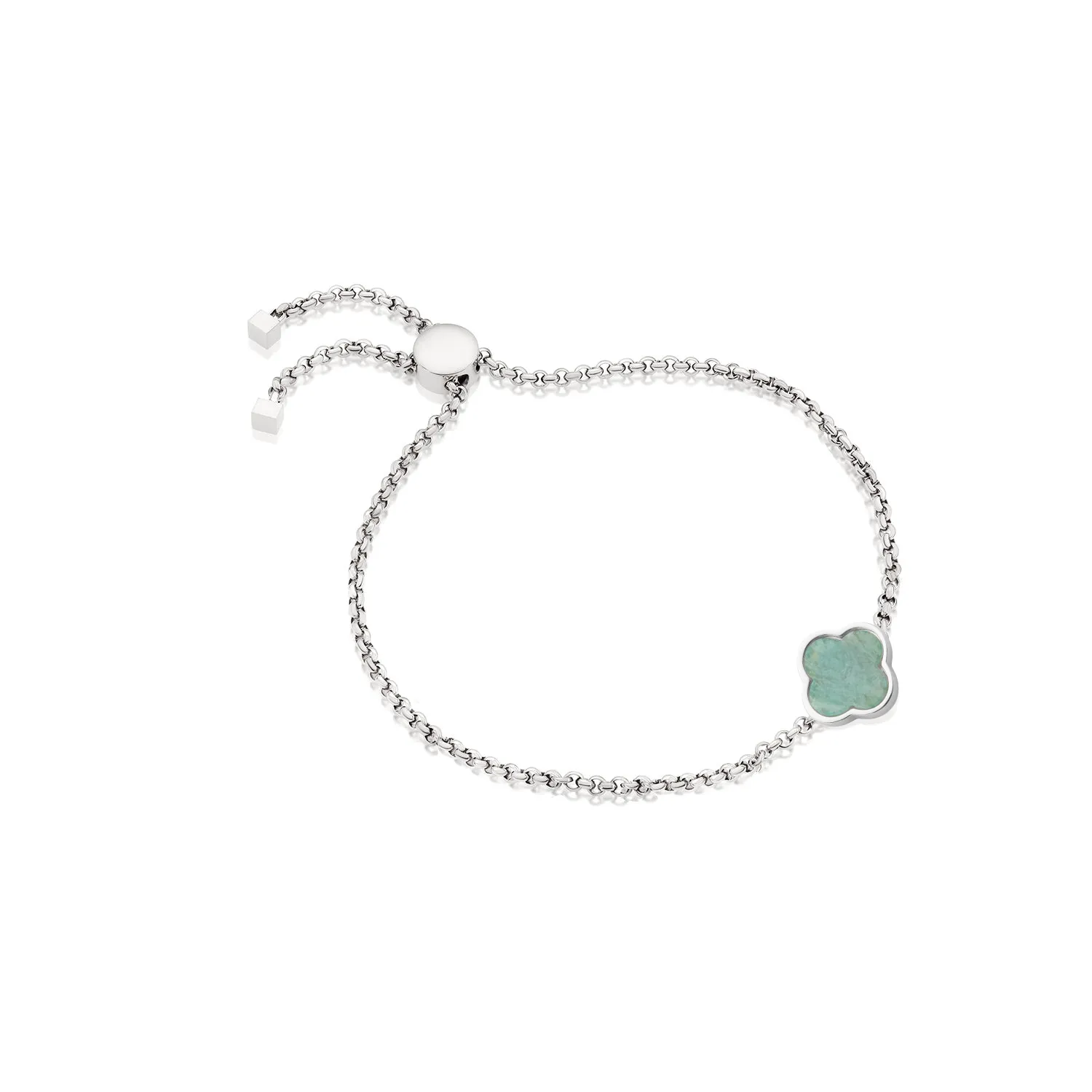 Amazonite Clover Custom Name Bracelet (Silver)