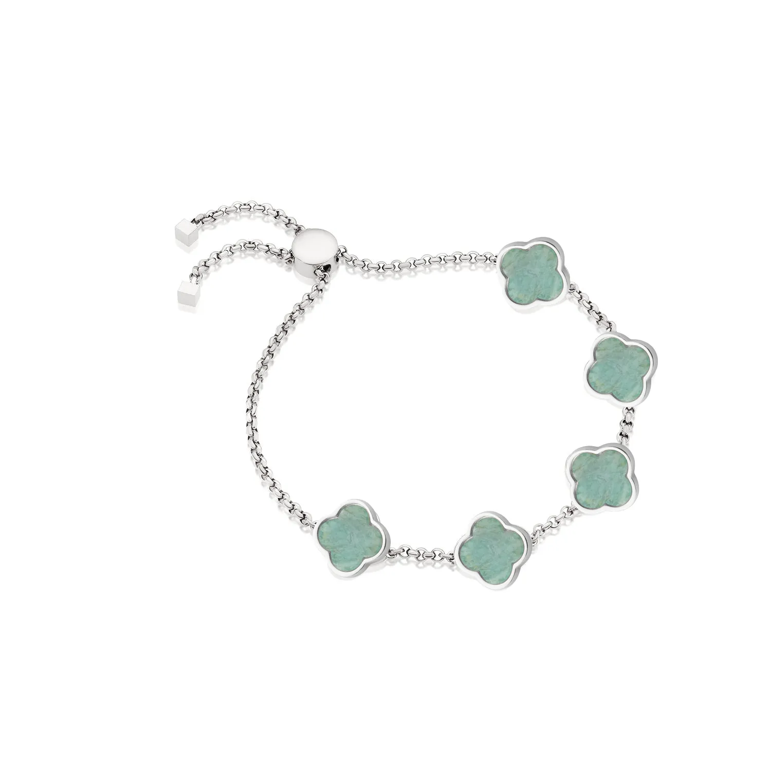 Amazonite Clover Custom Name Bracelet (Silver)