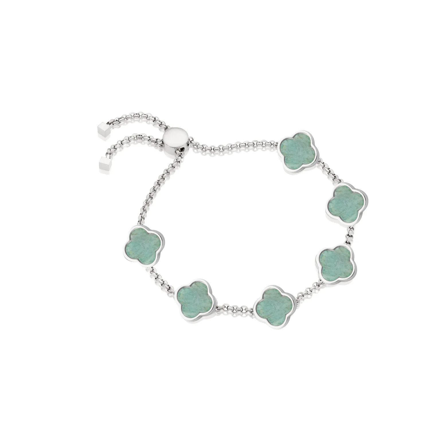 Amazonite Clover Custom Name Bracelet (Silver)