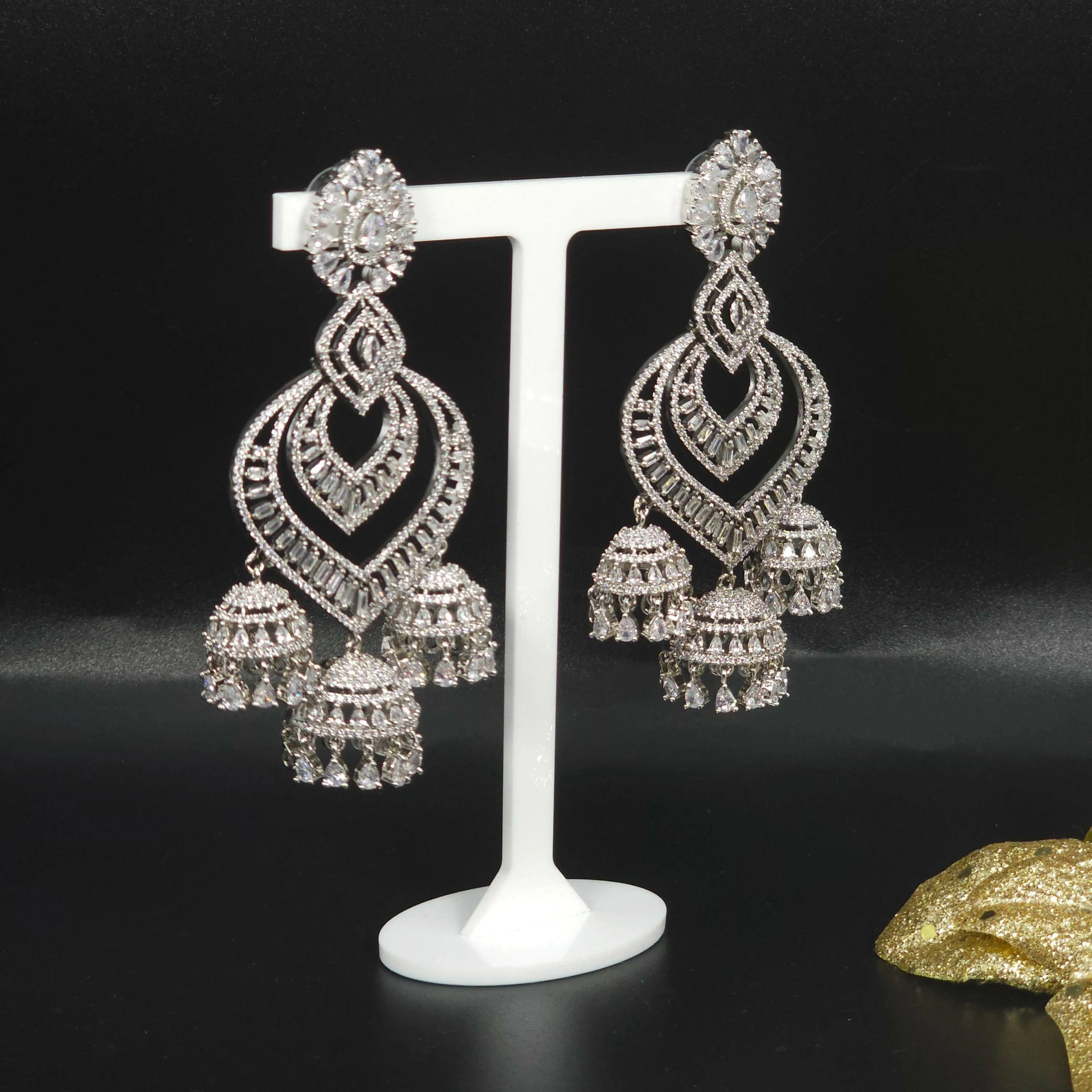 American Diamond Jhumka Earrings | Silver Jhumka Earrings