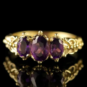 Amethyst 9Ct Gold Trilogy Ring