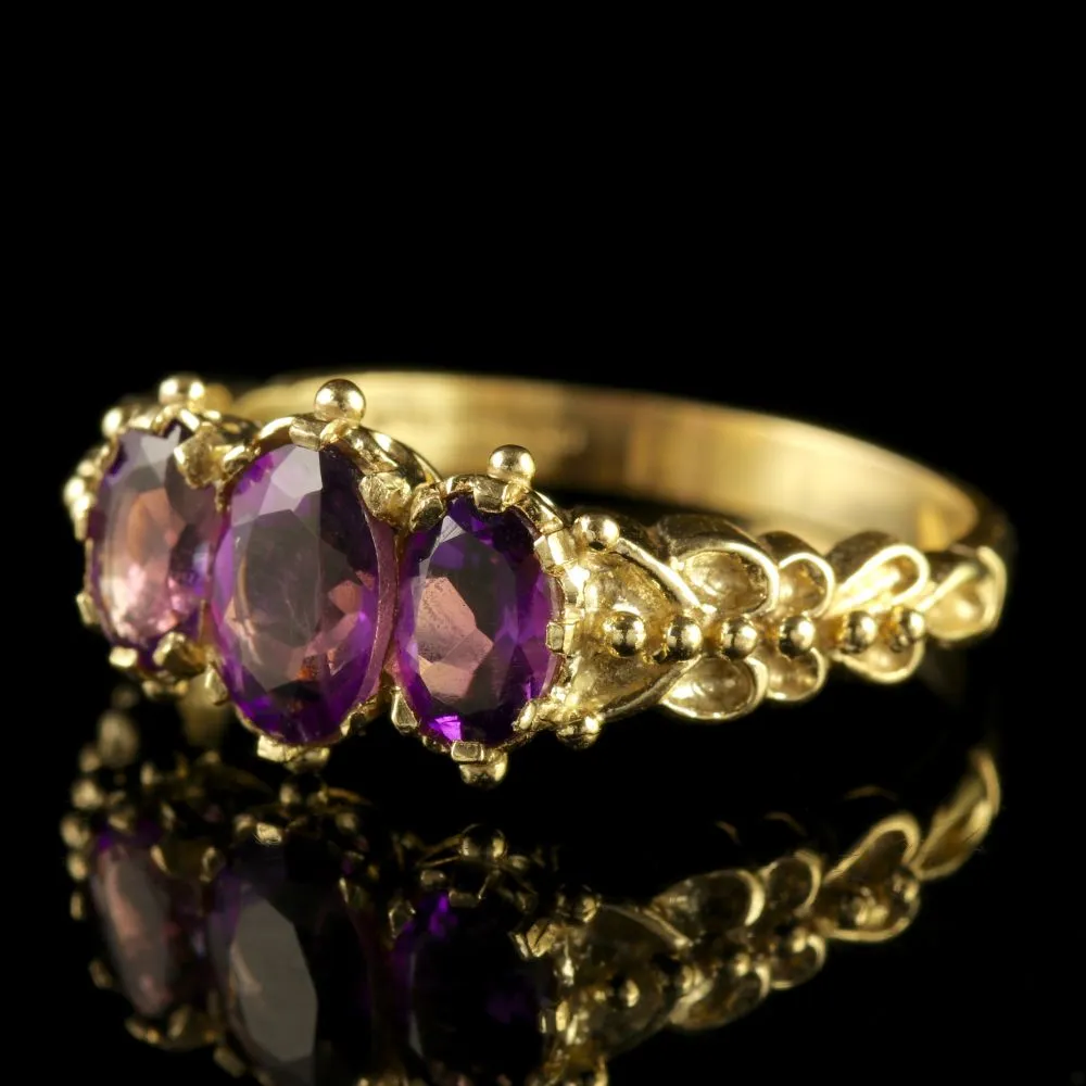 Amethyst 9Ct Gold Trilogy Ring