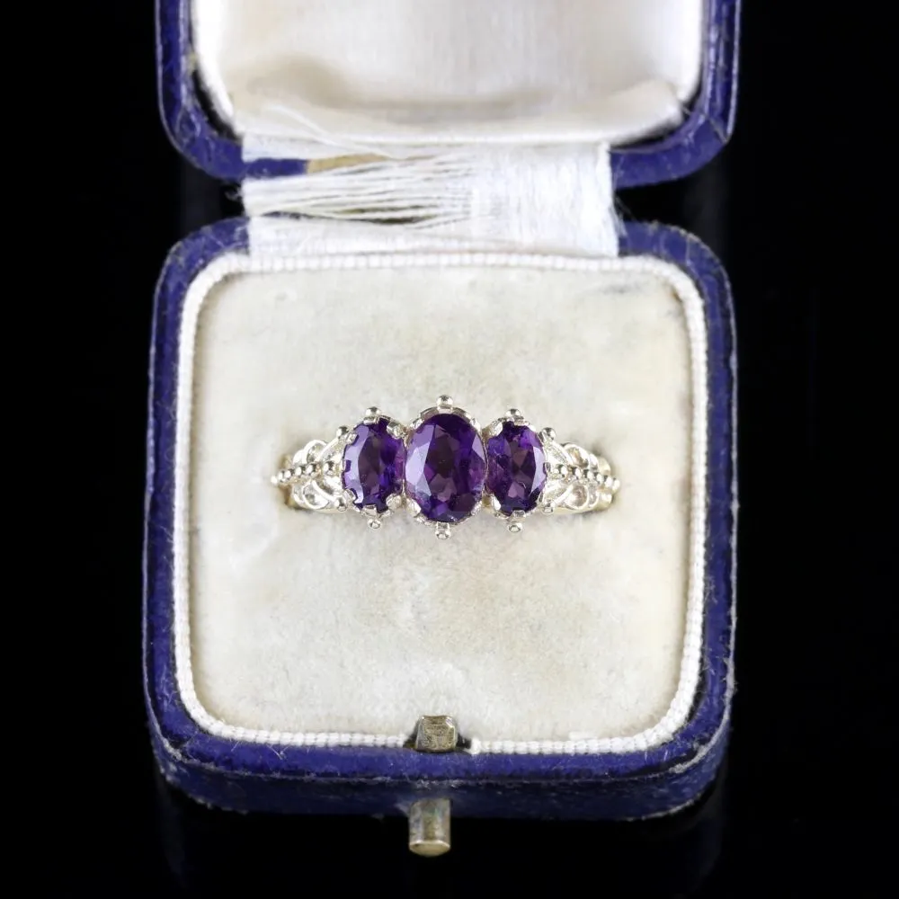 Amethyst 9Ct Gold Trilogy Ring