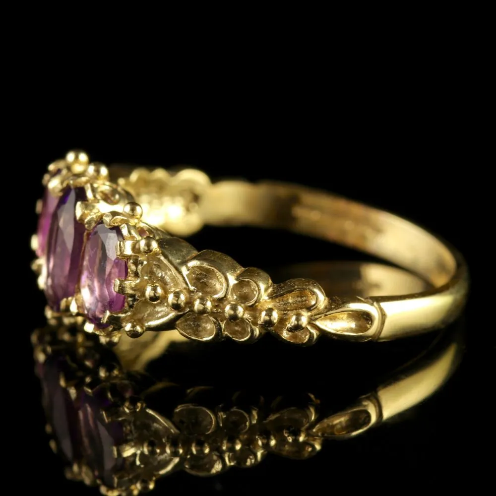 Amethyst 9Ct Gold Trilogy Ring