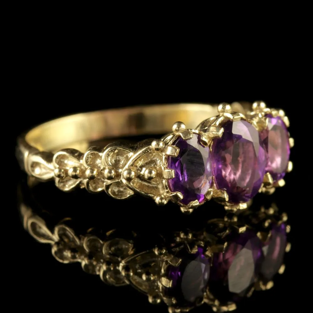 Amethyst 9Ct Gold Trilogy Ring