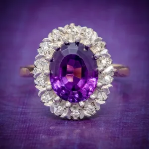 Antique Edwardian Amethyst Diamond Ring 18Ct Gold 3.25Ct Amethyst Circa 1915