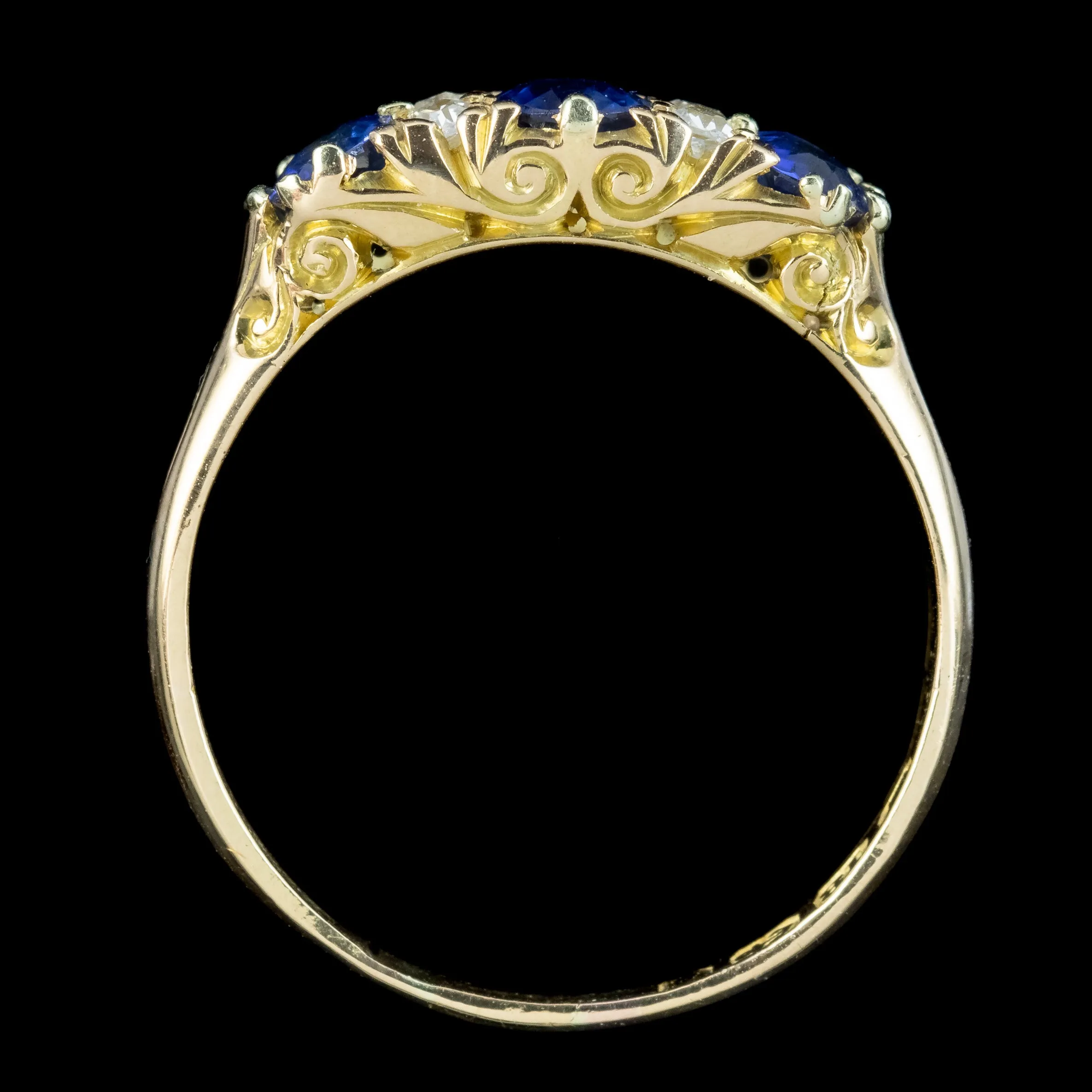 Antique Victorian Sapphire Diamond Ring 0.70ct Total Dated 1897