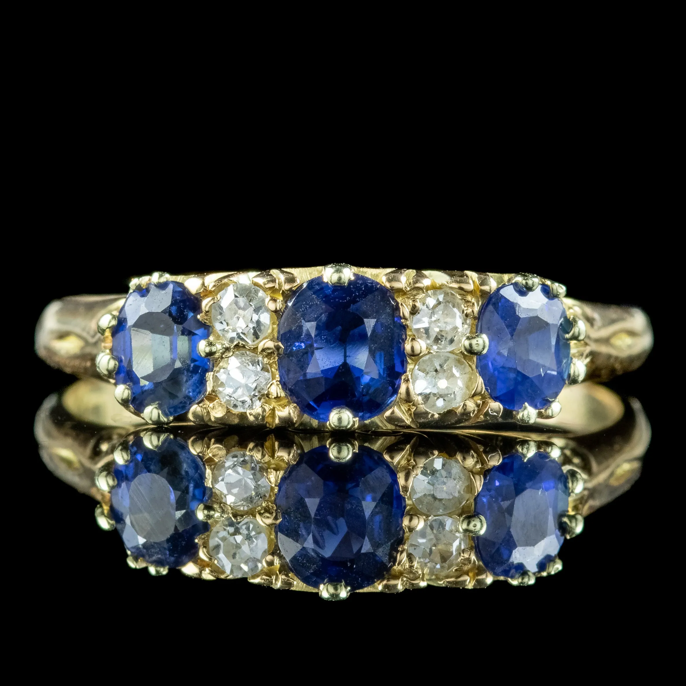 Antique Victorian Sapphire Diamond Ring 0.70ct Total Dated 1897