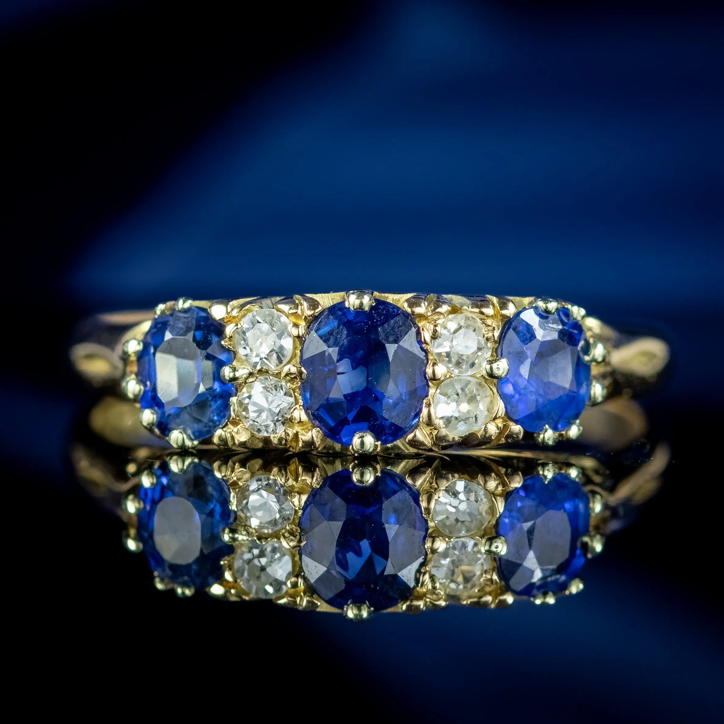 Antique Victorian Sapphire Diamond Ring 0.70ct Total Dated 1897