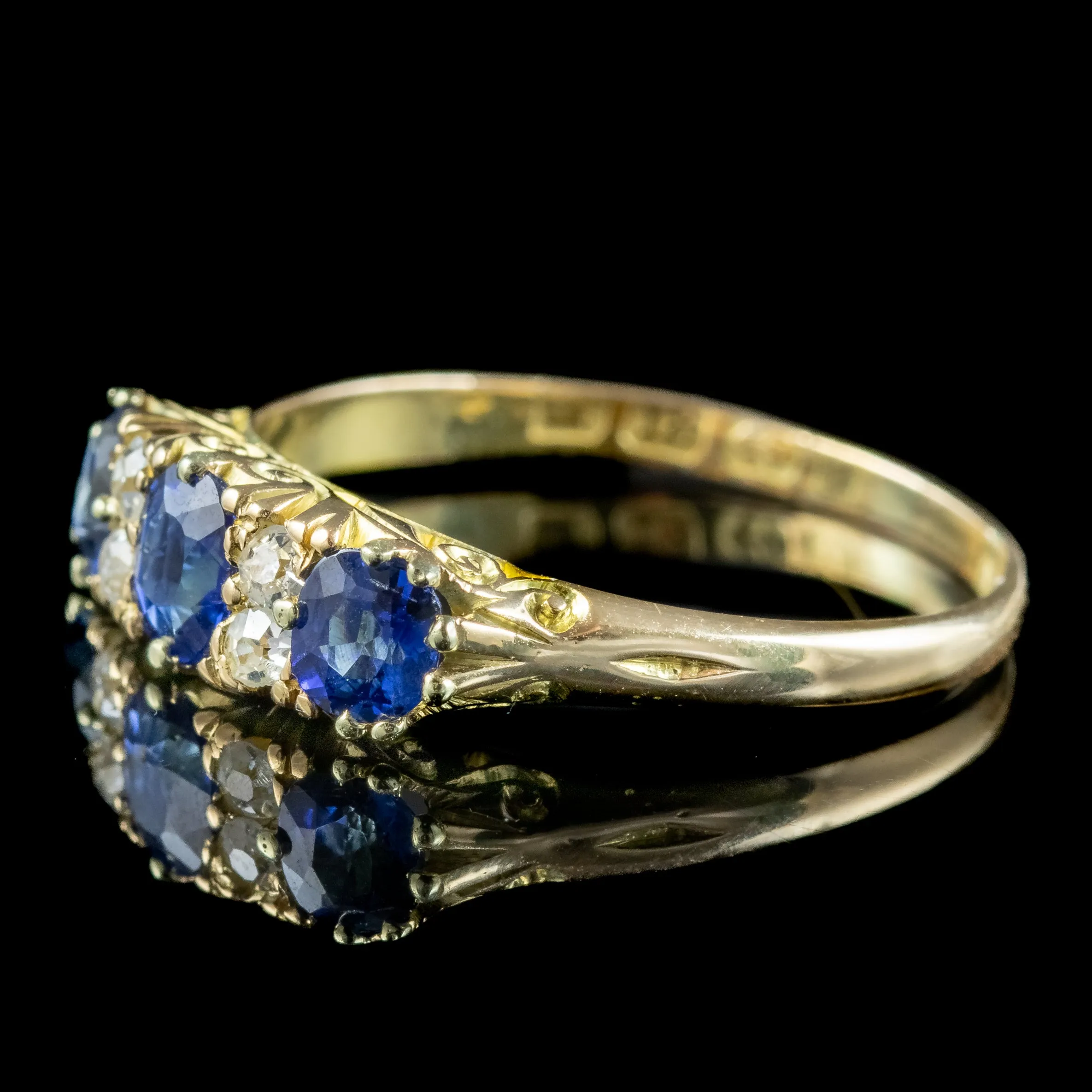 Antique Victorian Sapphire Diamond Ring 0.70ct Total Dated 1897