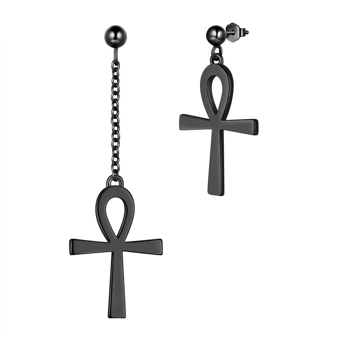 Asymmetry Ankh Cross Earrings Women Mens Jewelry Sterling Silver