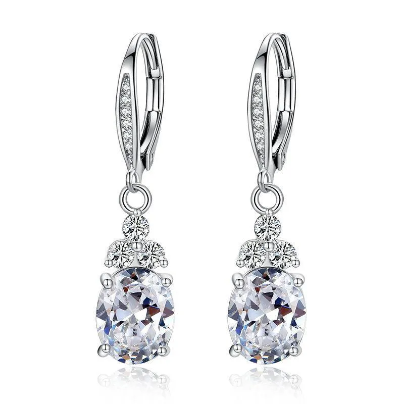 Authentic White & Blue Crystal Anti-allergic Drop Earring