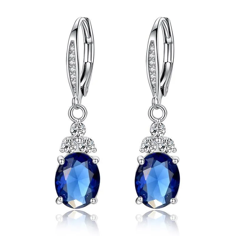 Authentic White & Blue Crystal Anti-allergic Drop Earring