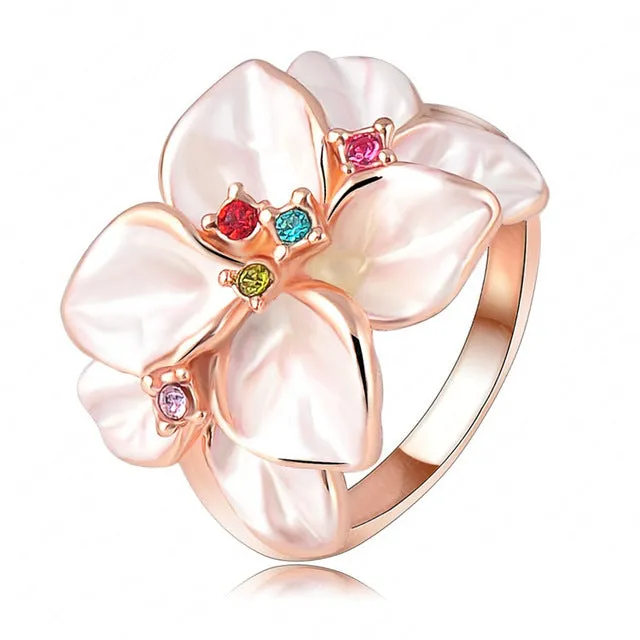 Beagloer Hotting Sale Jewelry Ring With Rose Gold Color Austrian Crystal Black Enamel Flower/Wedding Ring For Women Ri-HQ1006