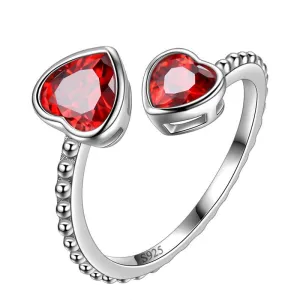 Birthstone January Garnet Love Hearts Ring Jewelry Women Girls Birthday Gift