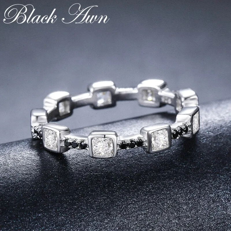 BLACK AWN Genuine 925 Sterling Silver Black Spinel Ring for Women