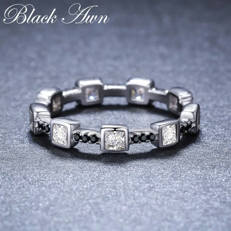 BLACK AWN Genuine 925 Sterling Silver Black Spinel Ring for Women