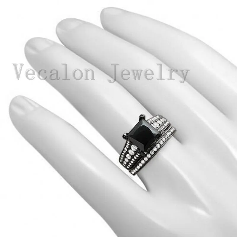 Black Wedding Band Ring Set for Women and men 4ct  5A Zircon ring