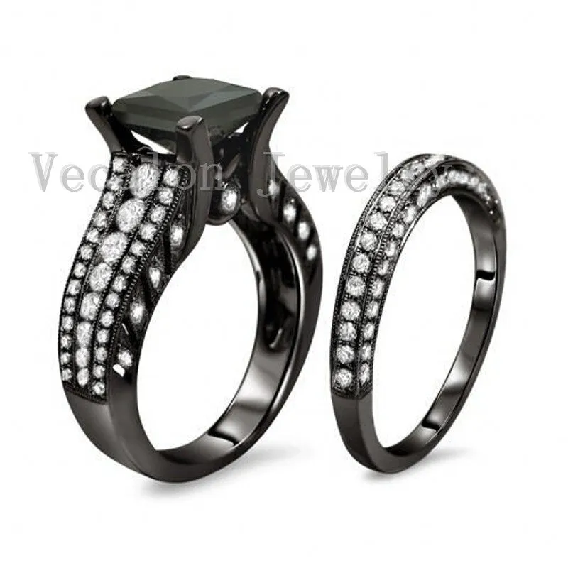 Black Wedding Band Ring Set for Women and men 4ct  5A Zircon ring