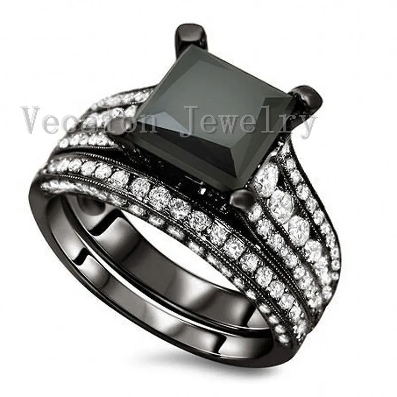 Black Wedding Band Ring Set for Women and men 4ct  5A Zircon ring