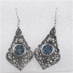 Blue Crystal & Antique Silver Tear Drop Earrings