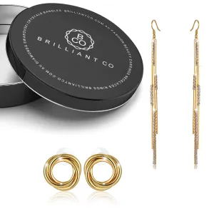 Boxed 2pc Gift Set Gold Tassle & Twist Earrings