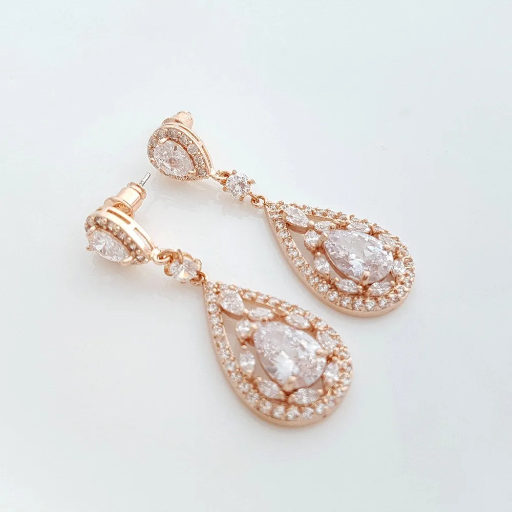 Bride Earrings in Rose Gold for Wedding-Esther