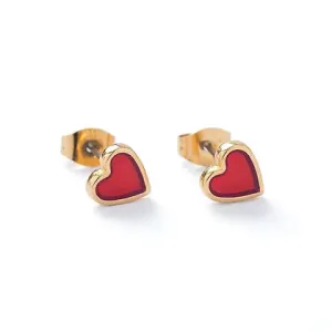 Carrie Elspeth Red Gold Heart Enamel Stud Earrings