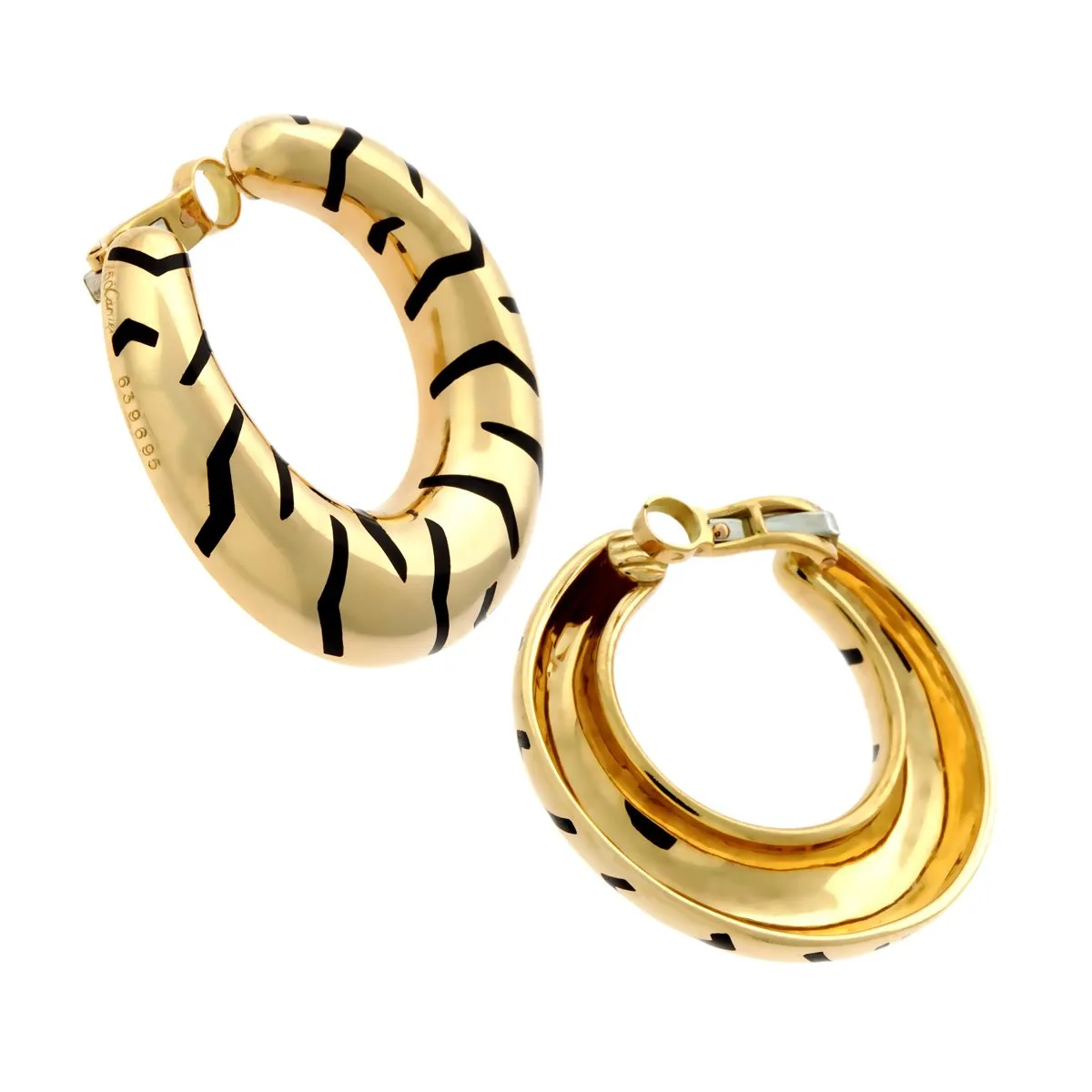 Cartier Tiger Stripe Gold Hoop Enamel Earrings