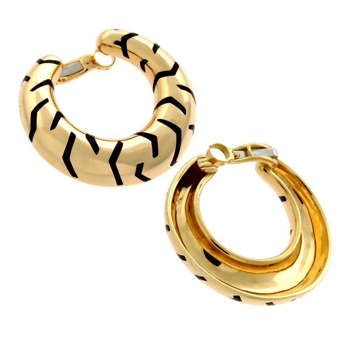 Cartier Tiger Stripe Gold Hoop Enamel Earrings