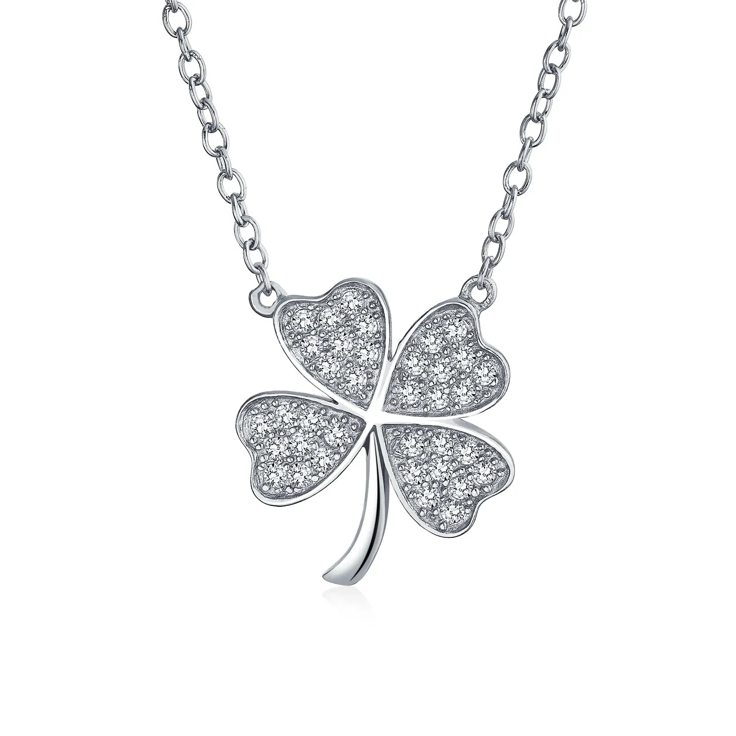 Celtic Shamrock CZ Four Leaf Clover Pendant Necklace Rose Gold Sterling Silver