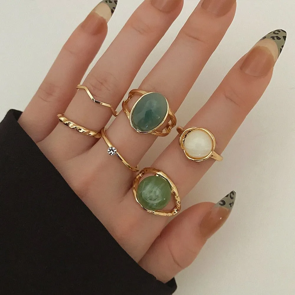 Charm Jewelry Set Vintage Geometric Acrylic Alloy Joint Ring Set Bohemian Metal Curved Finger Ring 2021 Fashion