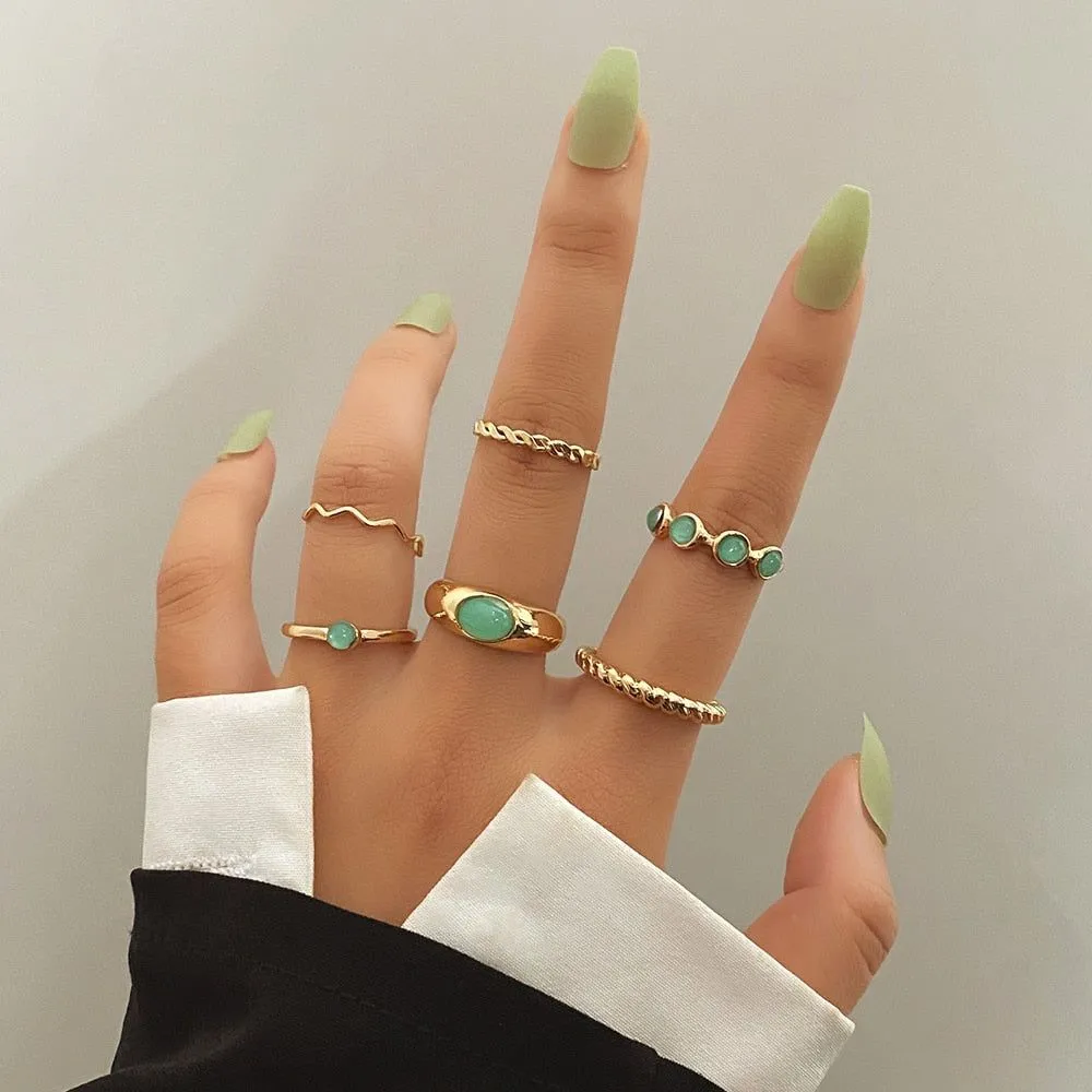 Charm Jewelry Set Vintage Geometric Acrylic Alloy Joint Ring Set Bohemian Metal Curved Finger Ring 2021 Fashion