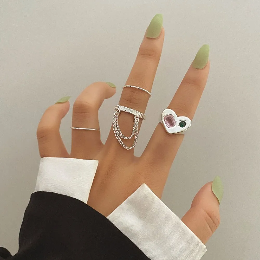 Charm Jewelry Set Vintage Geometric Acrylic Alloy Joint Ring Set Bohemian Metal Curved Finger Ring 2021 Fashion