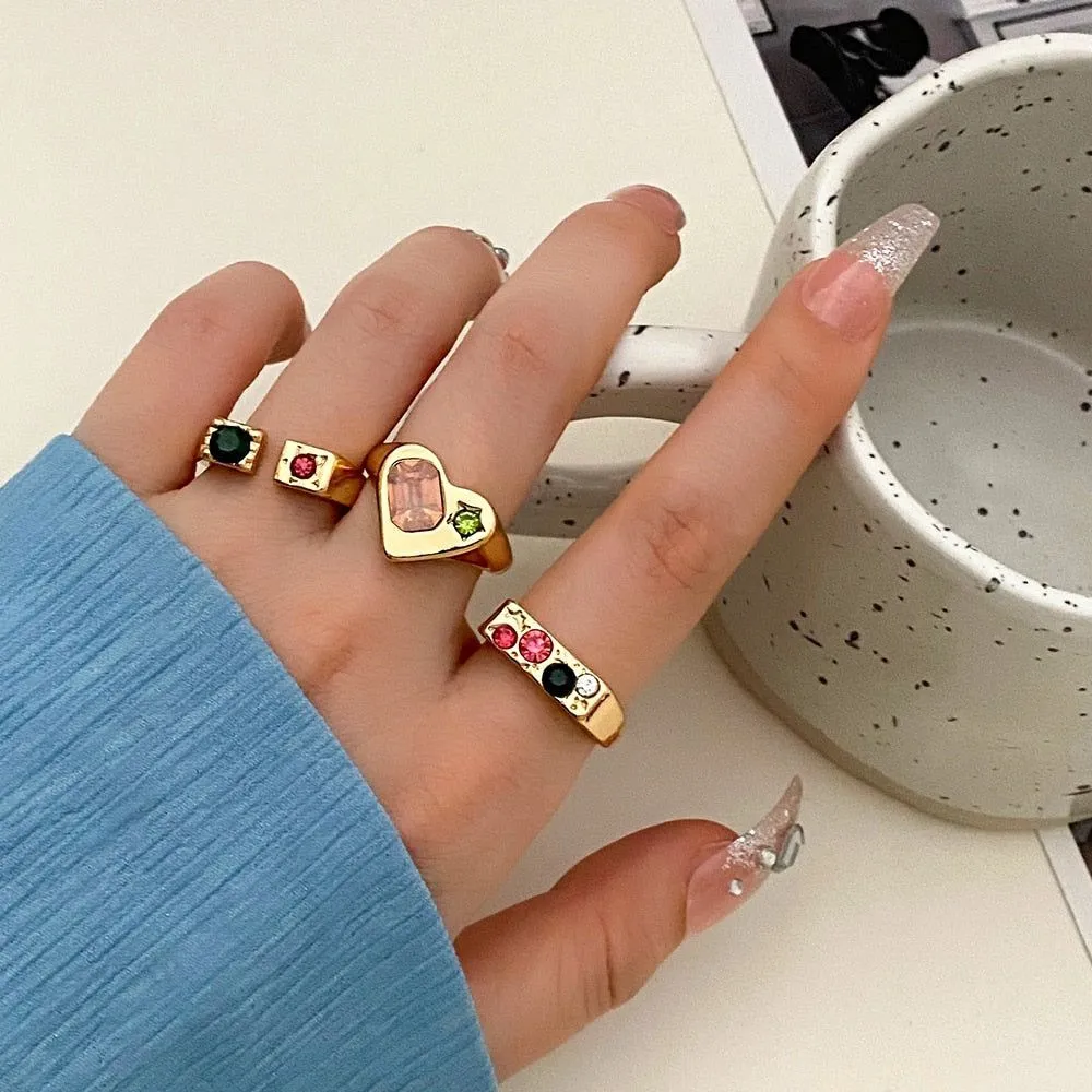 Charm Jewelry Set Vintage Geometric Acrylic Alloy Joint Ring Set Bohemian Metal Curved Finger Ring 2021 Fashion