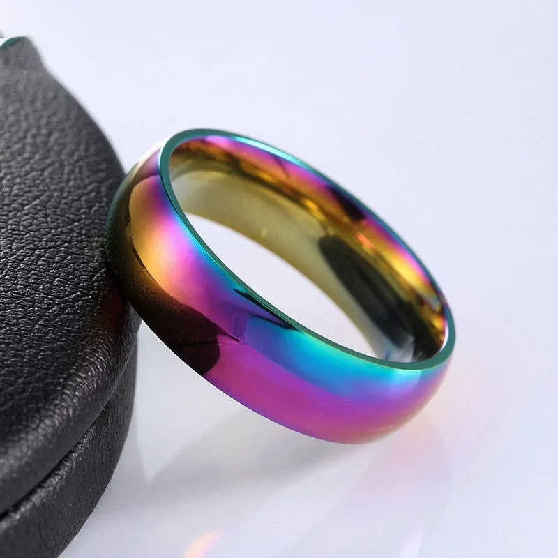 Classic Men Women Rainbow Colorful Ring Titanium Steel Wedding Band Ring Width 6mm Size 6-12 Gift