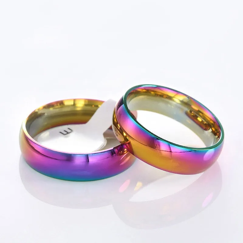 Classic Men Women Rainbow Colorful Ring Titanium Steel Wedding Band Ring Width 6mm Size 6-12 Gift