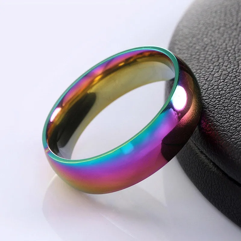 Classic Men Women Rainbow Colorful Ring Titanium Steel Wedding Band Ring Width 6mm Size 6-12 Gift