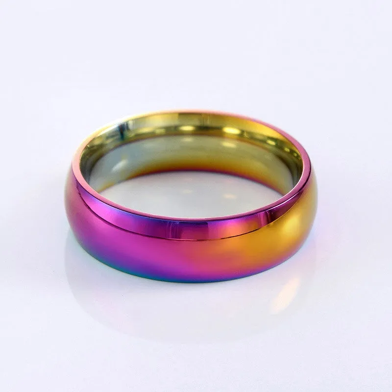 Classic Men Women Rainbow Colorful Ring Titanium Steel Wedding Band Ring Width 6mm Size 6-12 Gift