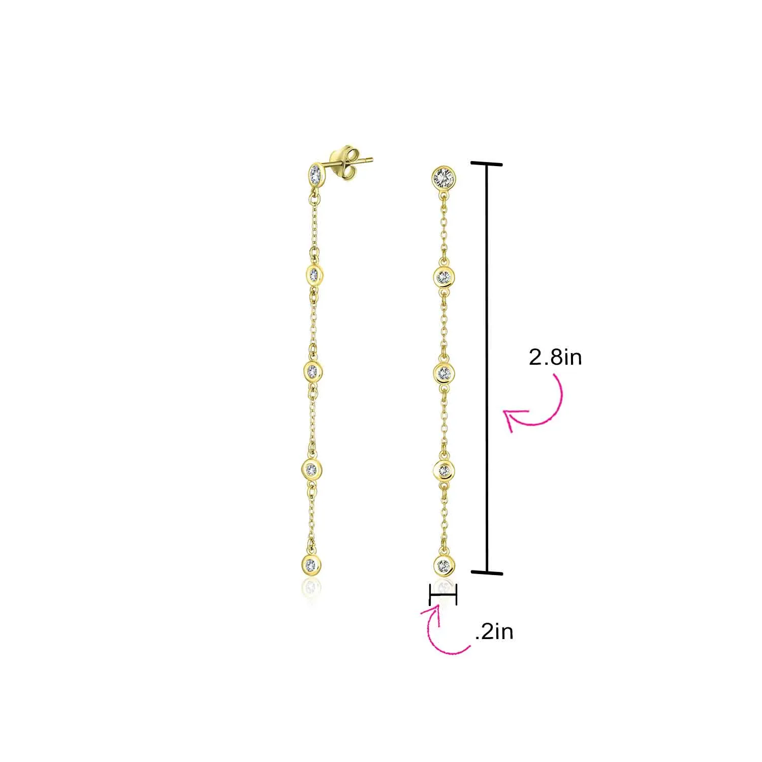 Classic Minimalist CZ Threader Dangle Chandelier Earrings 14K Gold Plated Silver