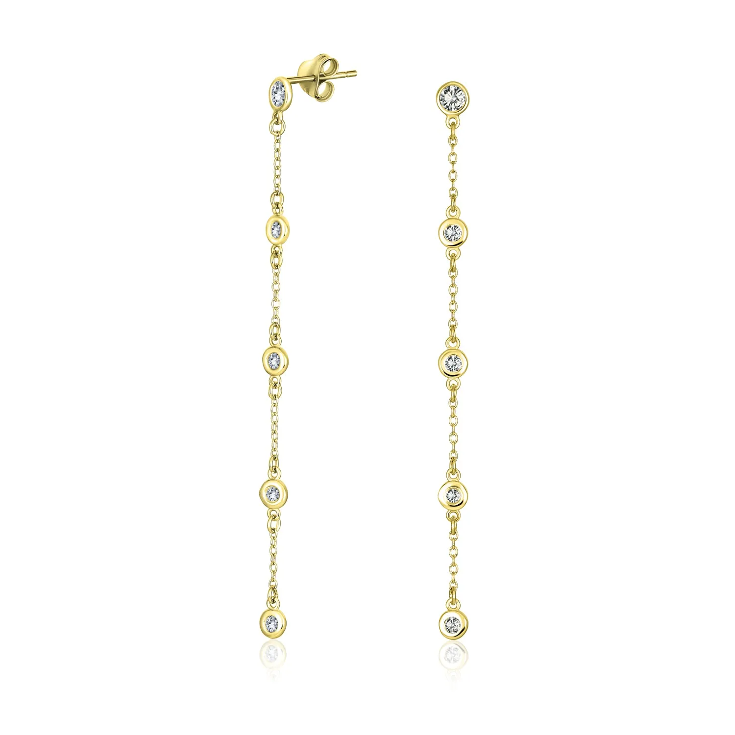 Classic Minimalist CZ Threader Dangle Chandelier Earrings 14K Gold Plated Silver