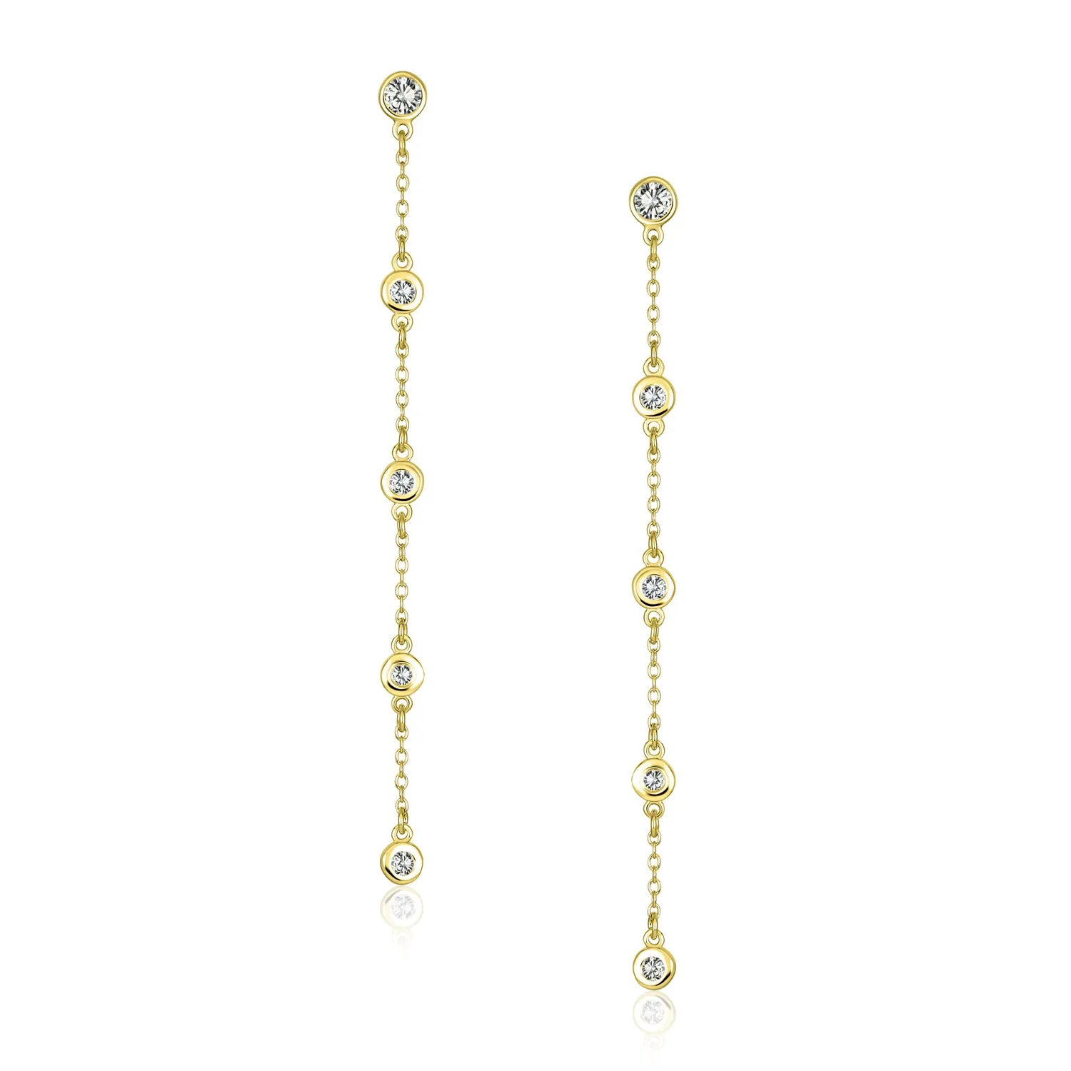 Classic Minimalist CZ Threader Dangle Chandelier Earrings 14K Gold Plated Silver