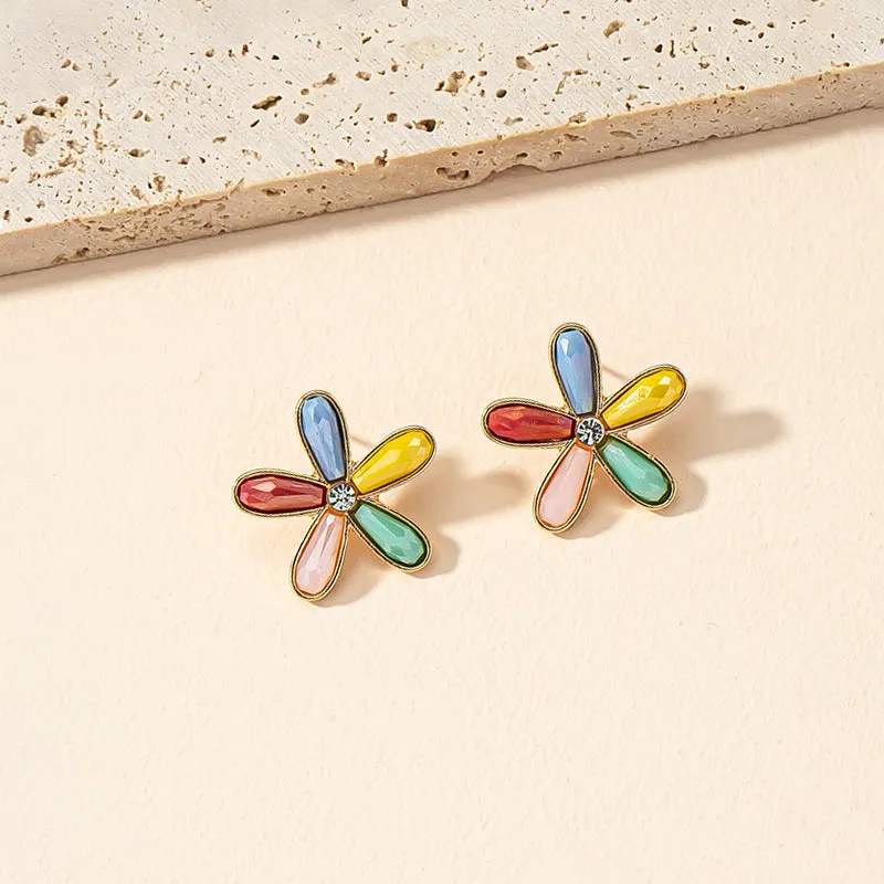 Colorful Vienna Verve Metal Flower Earrings - Elegant Design and Lightweight