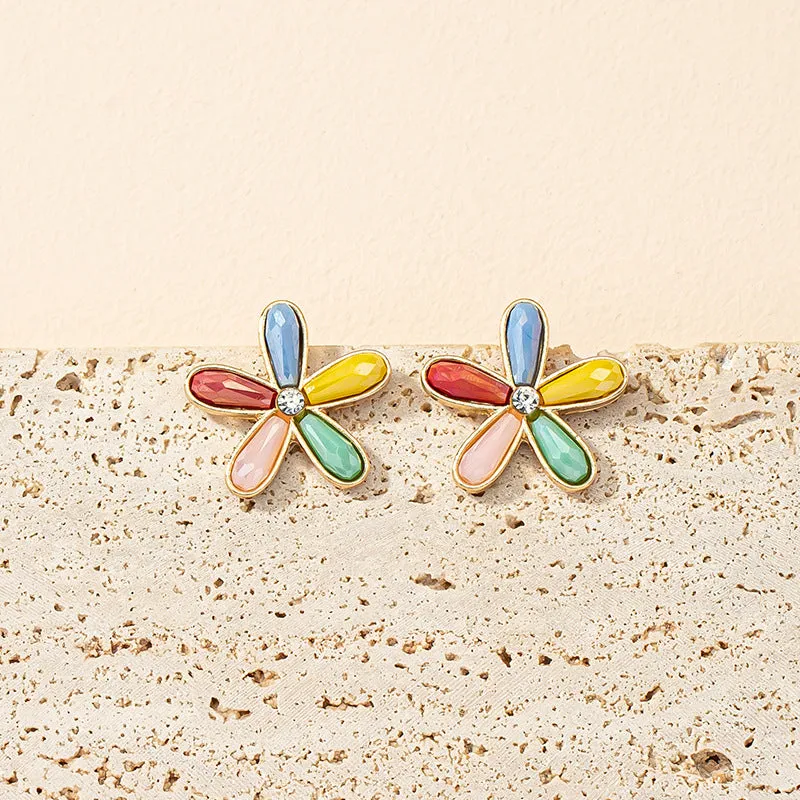 Colorful Vienna Verve Metal Flower Earrings - Elegant Design and Lightweight