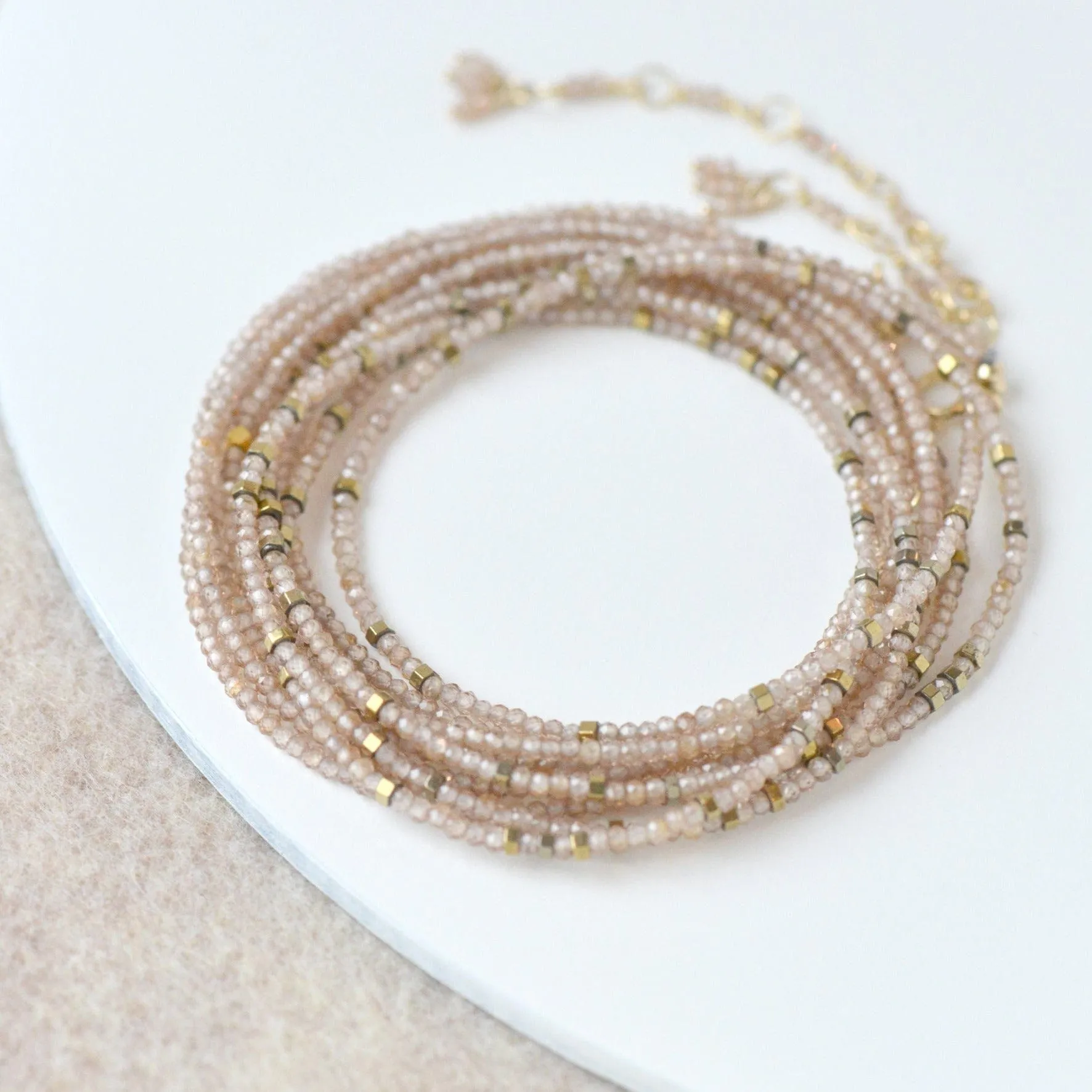 Confetti Brown Zircon Bead Wrap Bracelet & Necklace