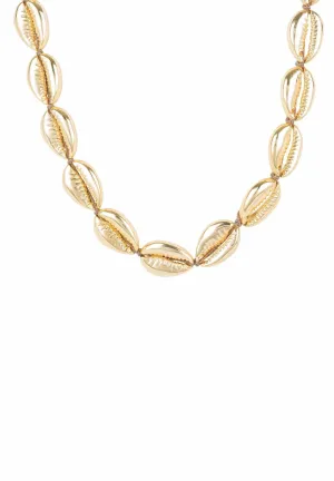 Cowrie Shell Choker Strand Necklace Gold