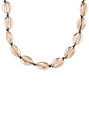 Cowrie Shell Choker Strand Necklace Rose Gold