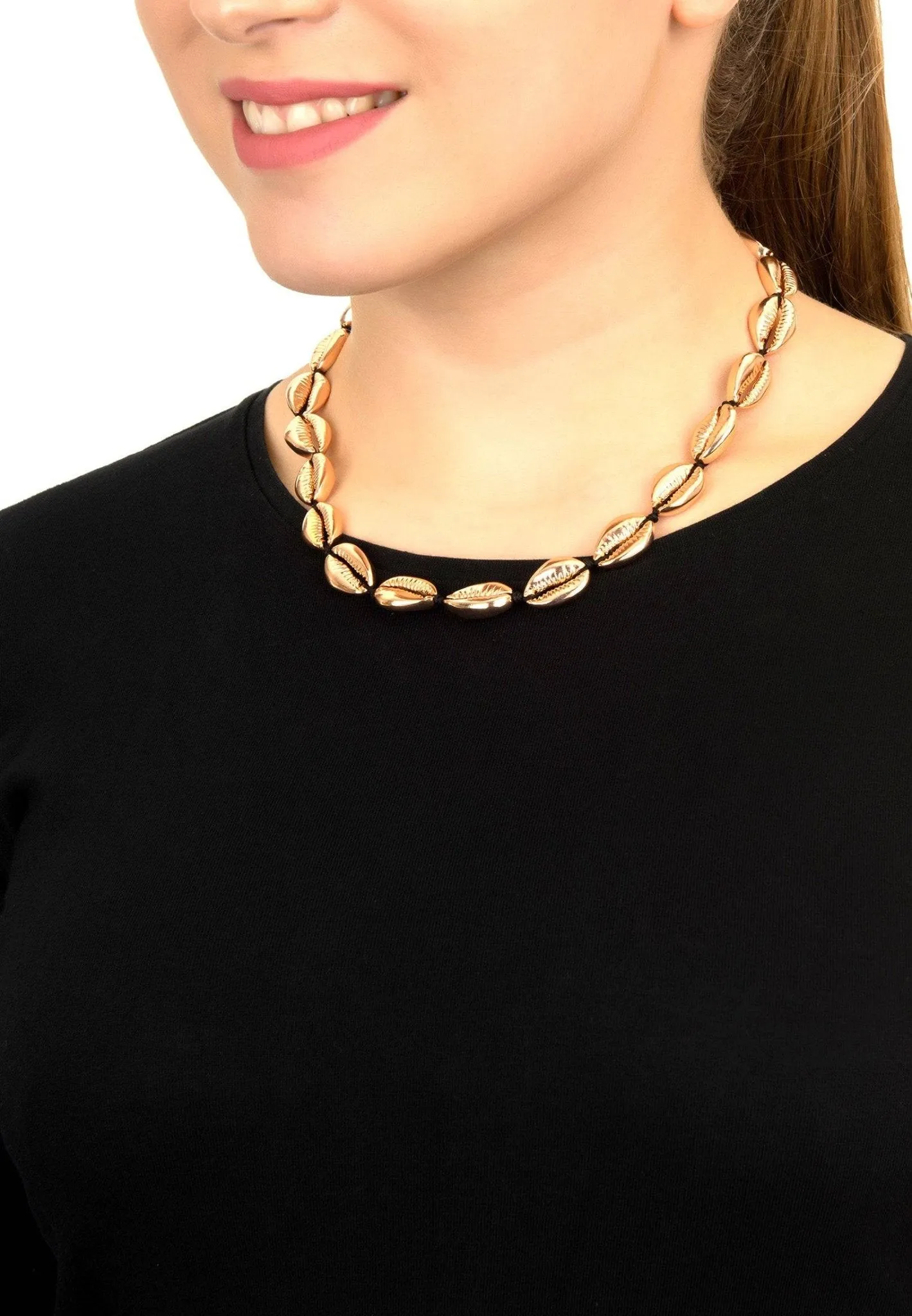 Cowrie Shell Choker Strand Necklace Rose Gold